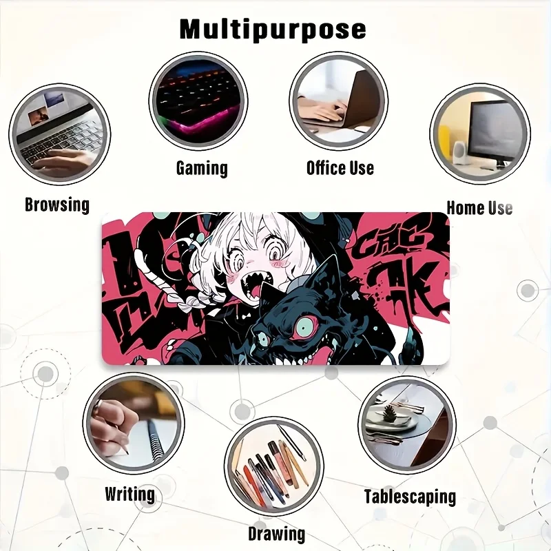 

1pc Large Anime Gaming Mouse Pad - Black & Pink Anime Design, Anti-Skid Rubber Base, Precision Stitching Edge, Washable