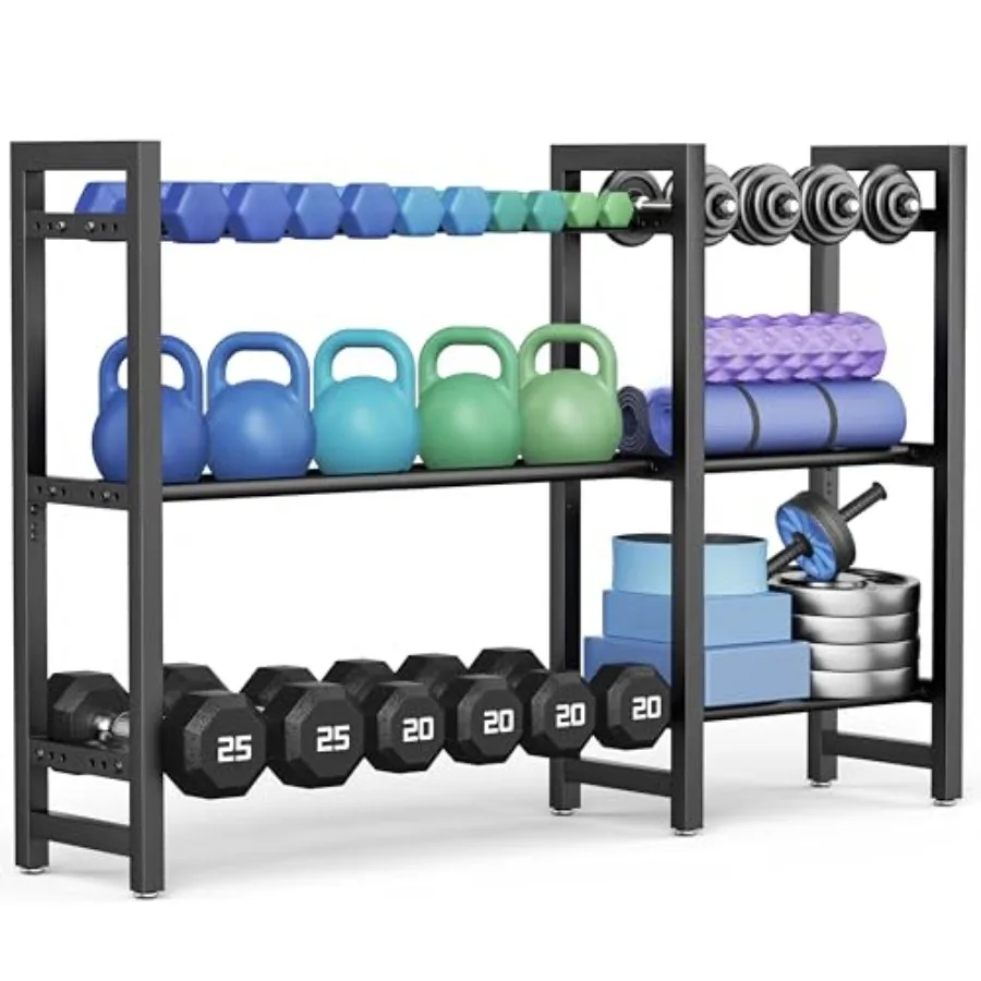 

3-Tier Dumbbell Rack 50In Length Adjustable Spacing Home Gym Weight Storage Stand Steel Black