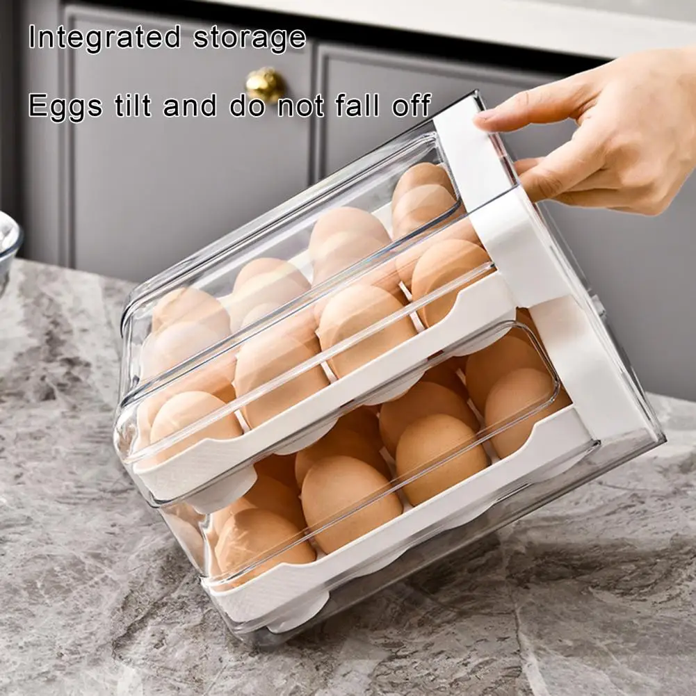 Transparent Egg Tray Refrigerator Egg Rack Capacity Dual Layer Egg Container with Lid for Refrigerator Storage Transparent