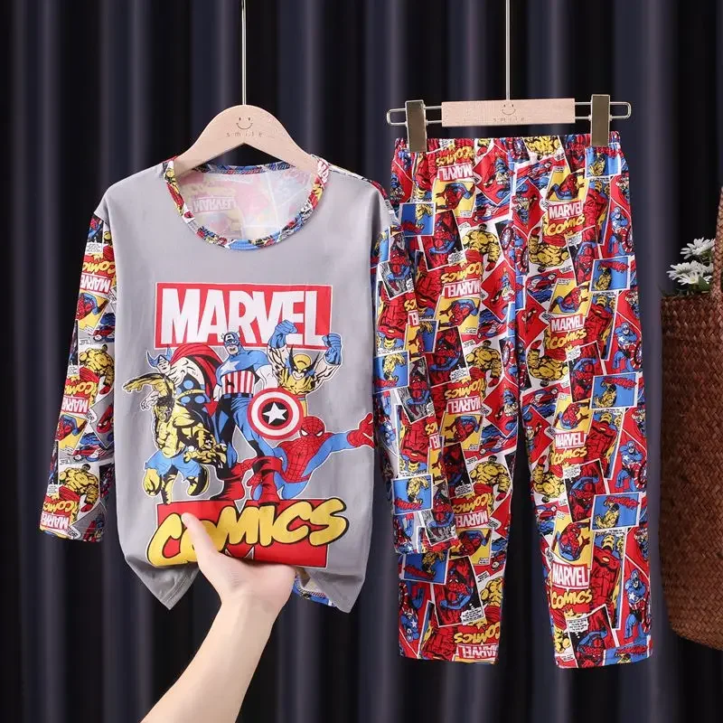 Children Pajamas Set Long Sleeve T Shirt Pant Mickey Pyjamas Kid Boy Girl Pijamas Cartoon Marvel Spiderman Spring Baby Sleepwear