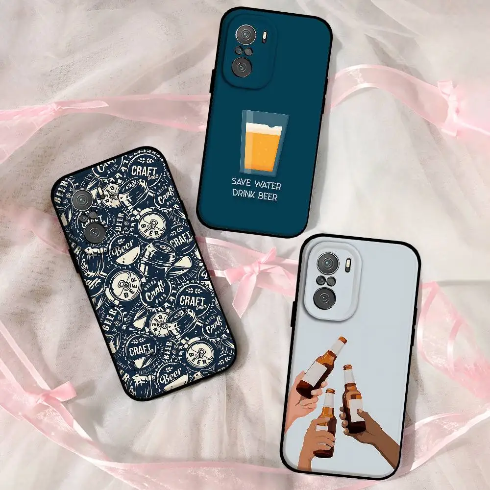 Bier-Print Handyhülle für Xiaomi 11 12 Redmi Note 11 5G 8T 9A 9 10T Note 8 9 12S Ultra Stoßfest, Schlank, Schwarz