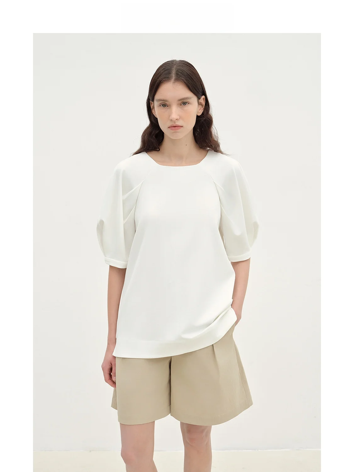 

Женская футболка Relans Spring Summer Bubble Sve Straight Body White с коротким рукавом, повседневная, универсального кроя, 5/4-рукав