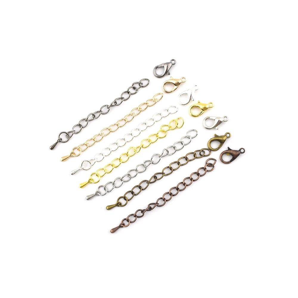 

10-20sets 5CM 7CM Necklace Extension Chain Water Drops Charms Tone Tail Chain With Lobster Clasps DIY Jewelry Making Supplies