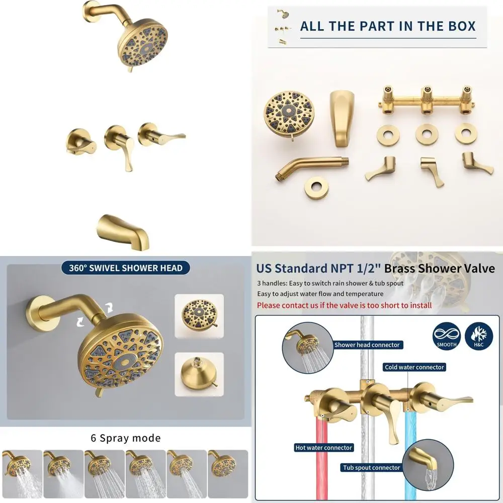 

Complete Shower System with Tub Spout: Brushed Shower Faucet Set for Tub and Shower Trim Kit