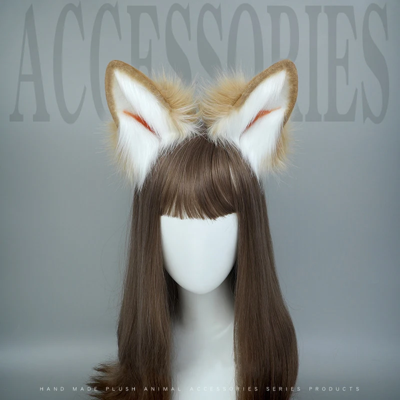 Simulation Shiba Inu Ear Headwear Plush Animal Cosplay Accessories Kahaki Headband Tail Girls Kawaii Lolita JK Costume Props
