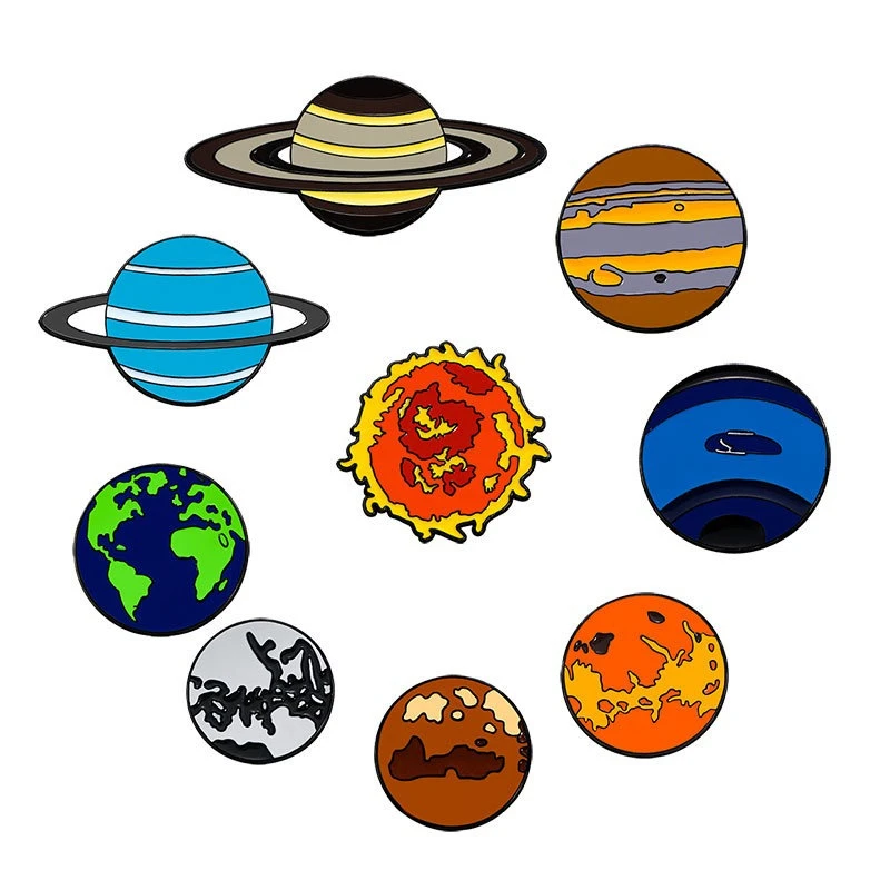 Creative Solar System Planet Series Brooches Cartoon Planet Design Badges Alloy Pin For DIY Clothing Bags Hat T-shirt Decoration