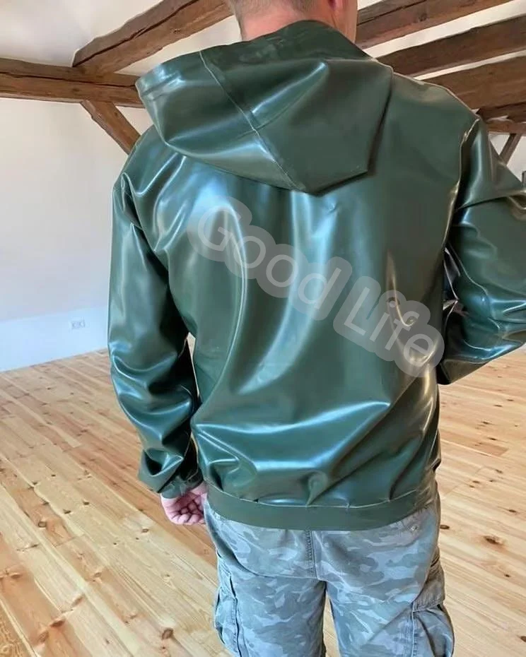 Handmade Male Latex Coat Rubber Gummi Jacket Hoodie Role Latex Men\'s Top Daily Wear customized 0.4mm