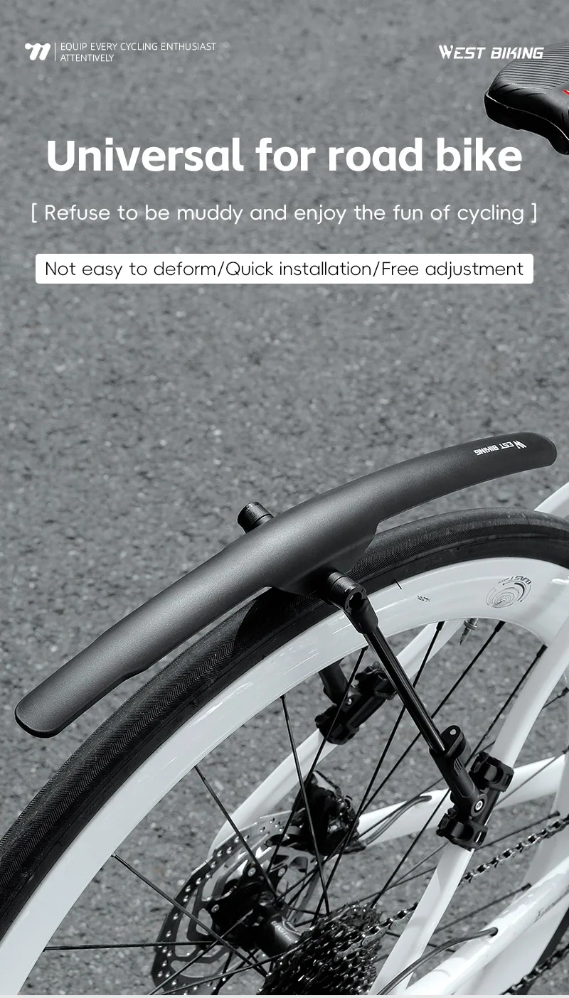 WEST BIKING Schnellspann-Fahrradkotflügel 3,8 cm breit, Doppelstangen-Schutzblech-Set für Rennrad, Gravelbike, Fahrradzubehör für Regenfahrten – Detail 1