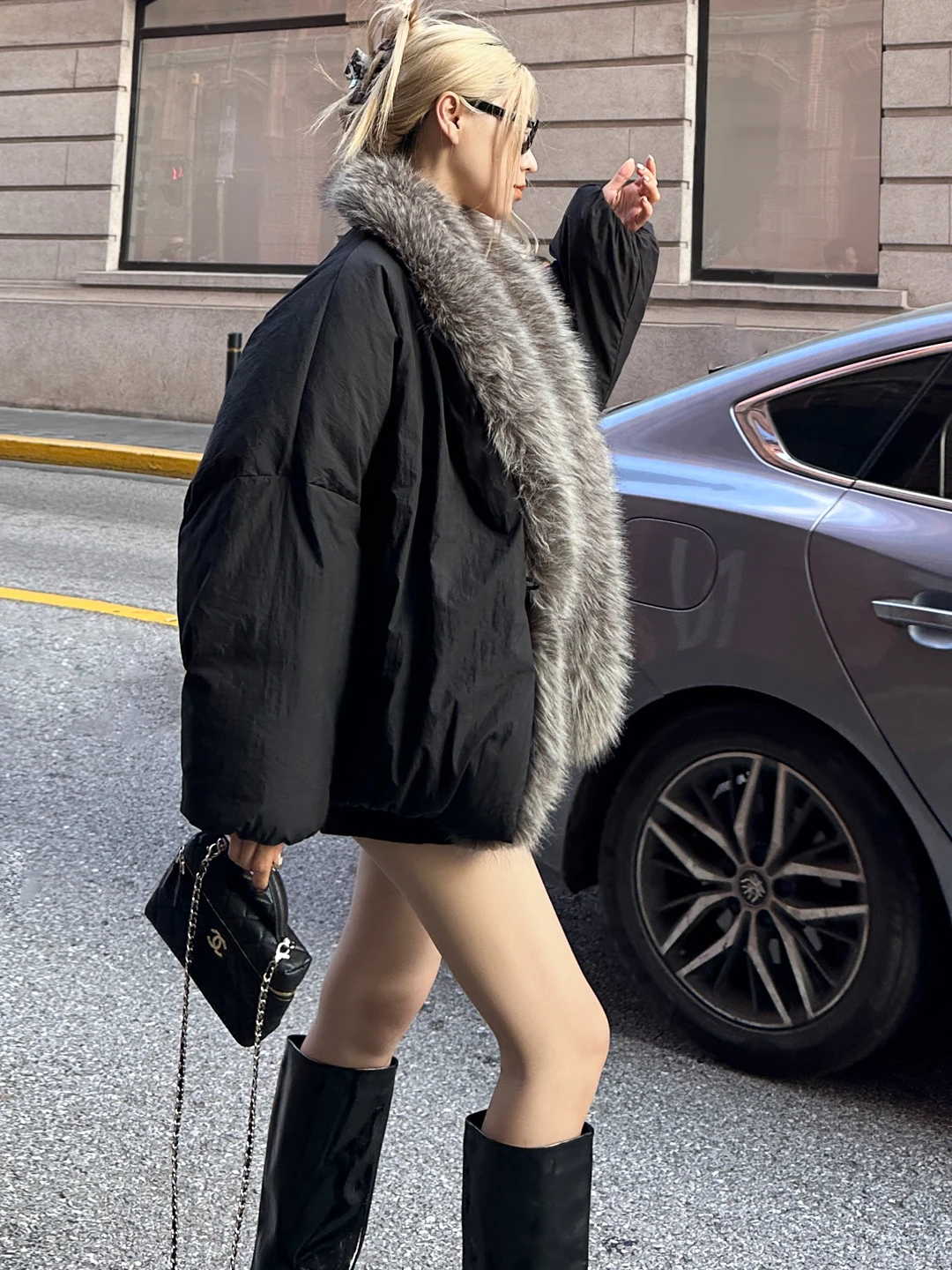 

Women's Fur Collar down Jaet Thiened White Du Feather Loose Warm Bla Coat Long Sve Casual Sle Winter Outerwear