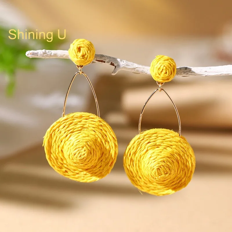 Shining U Raffia Woven Straw Hat Dangle Earrings for Women Fashion Jewelry Holiday