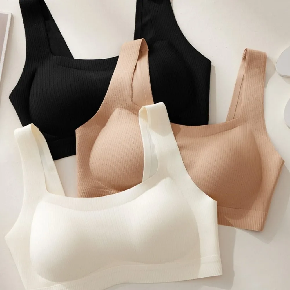 Сплошной цвет, простые беспроводные бюстгальтеры, противоударное, противопровисающее, бесшовное нижнее белье, съемная подушечка, спортивные бюстгальтеры пуш-ап с полной чашкой