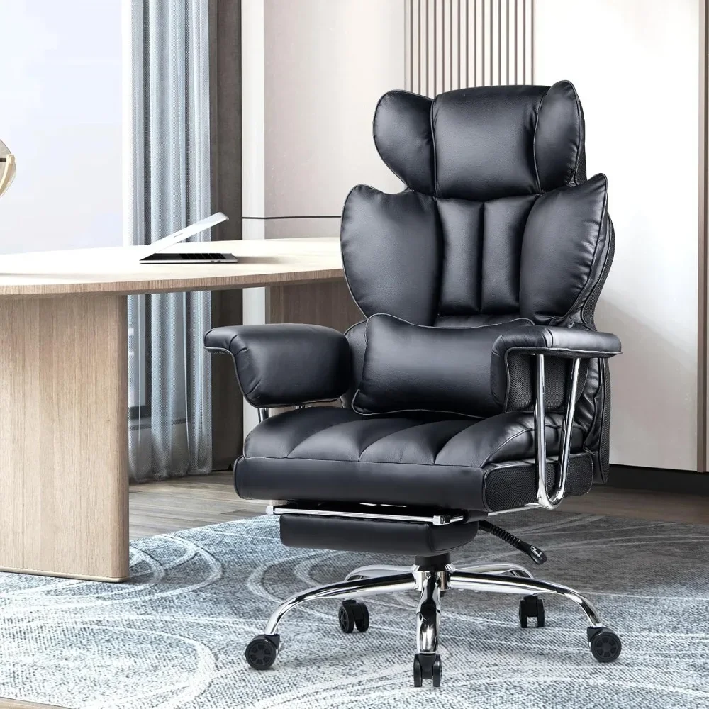 PU Leather High Back Desk for Big and Tall People, Executive Swivel with Leg Rest and Lumbar Support