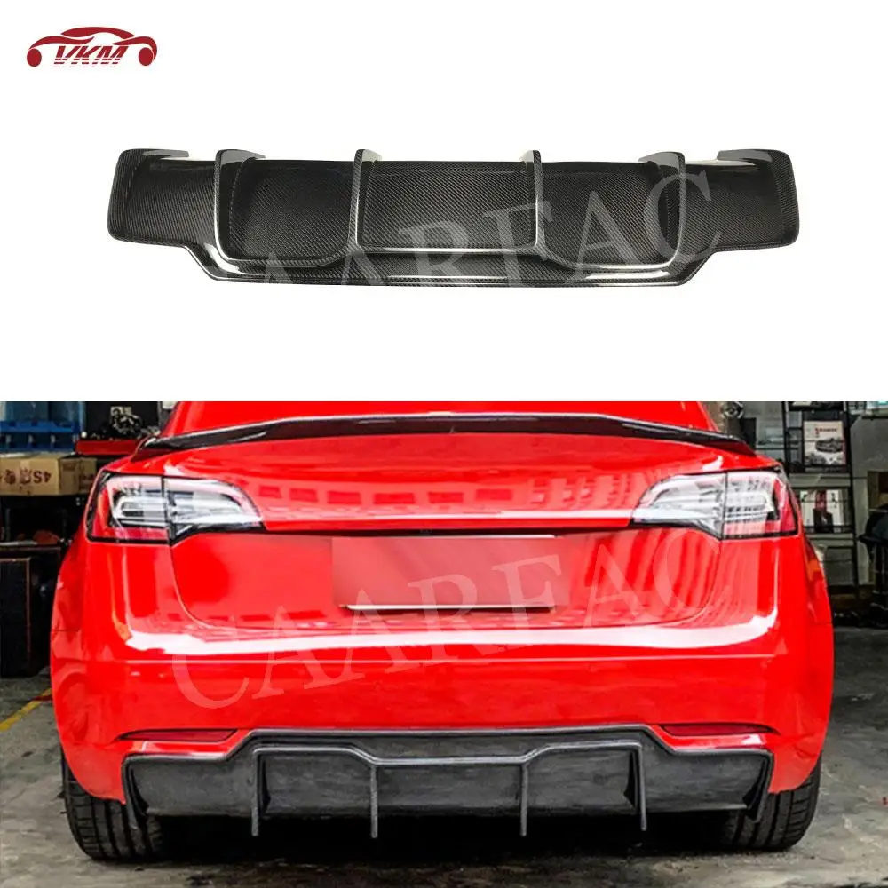 Dry Carbon Fiber Rear Bumper Lip Diffuser FRP Gloss Black Bumper Covers Protector Shark V Style For Tesla Model 3 2018-2020