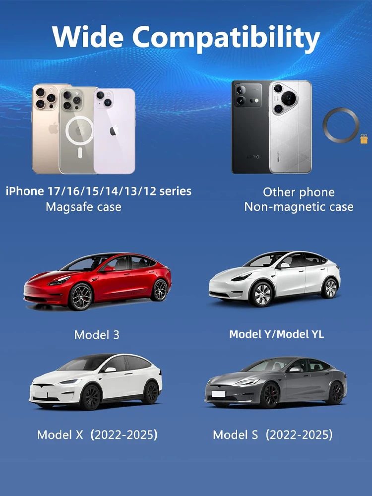 TEEQ لـ Tesla Model YL Junipe 2025 Model3 HIGHLAND 2024 Cybertruck BYD Seal حامل هاتف السيارة 15 وات شحن لاسلكي مغناطيسي #6