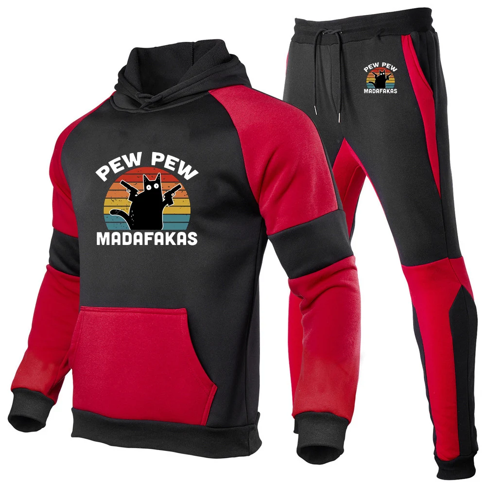 

2025 Pew Pew Madafakas Spring And Autumn Men's Trendy Designer Hoodies CAT Funny Graphic Logo Print Sports Pants Suits