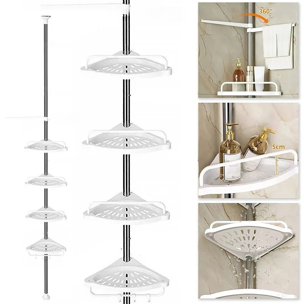 

Adjustable Telescopic Bathroom Corner Shower Tension Pole Corner Shower Shelf Without Drilling Bathtub Organizer Kitchen Sink