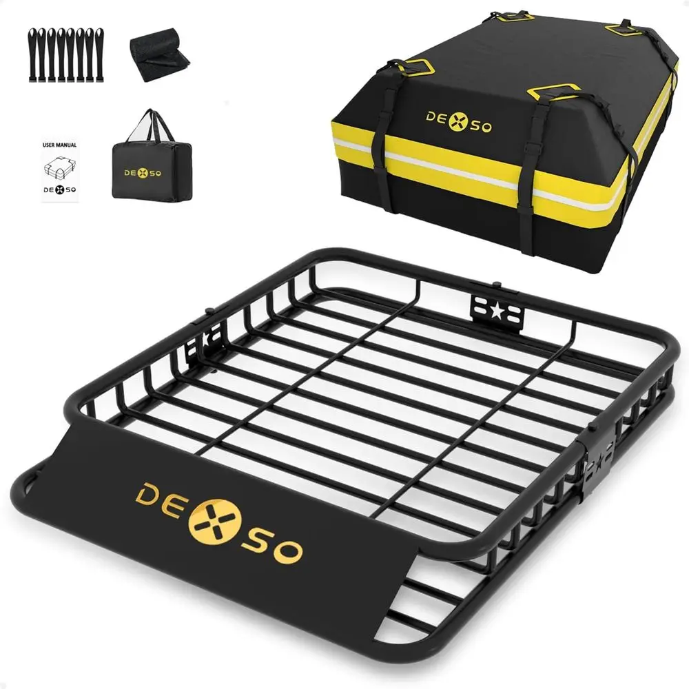 

46 x 36 Universal Roof Rack Basket with 200 lbs Capacity and 15 Cubic Feet Waterproof Luggage Bag for SUVs, Trucks, and Vehicles