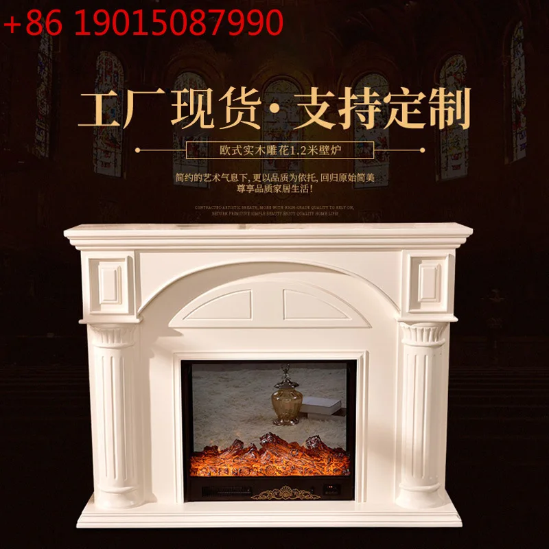 

American carved decorative fireplace with European decorative cabinet