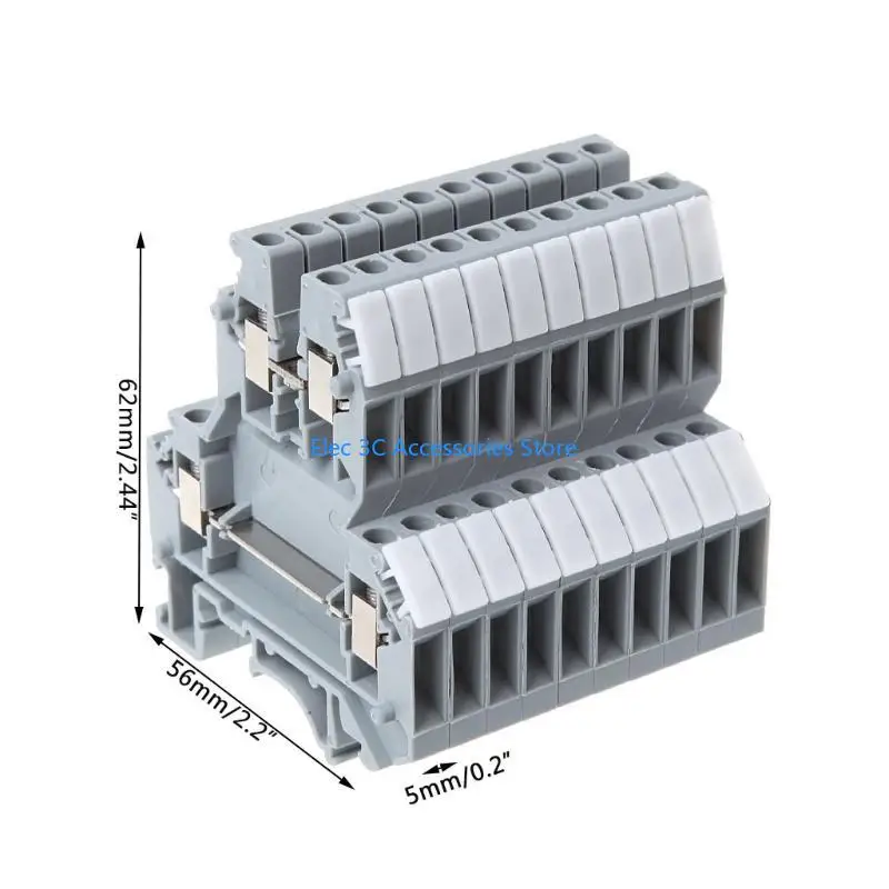 Y51A 50 Pcs UKK3 DIN Double Level Dual Row Terminal Block 500V 25A 28-12AWG Gray