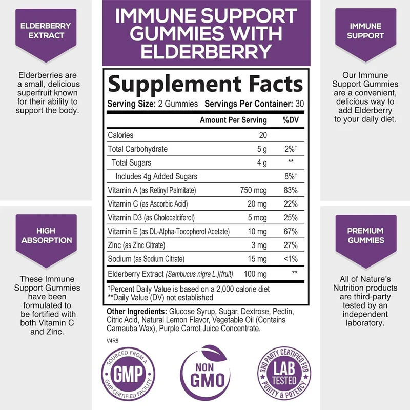 Immune support gummies - powerful elderberry gummies suitable for adults and children -60 gummies