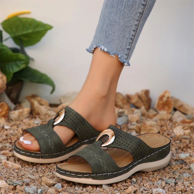 Summer Women Wedge SandalsPremium OrthopedicOpen ToeSlippers Vintage Anti-Slip Leather CasualFemalePlatform Retro Shoes