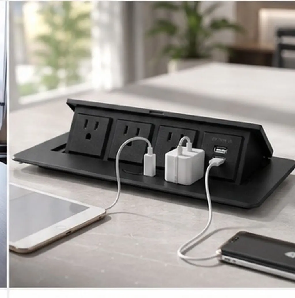 Us Standard Multiple Outlet Extension Socket Triple Us Outlets Dual USB Ports Desktop Charging Socket Office Conference Room