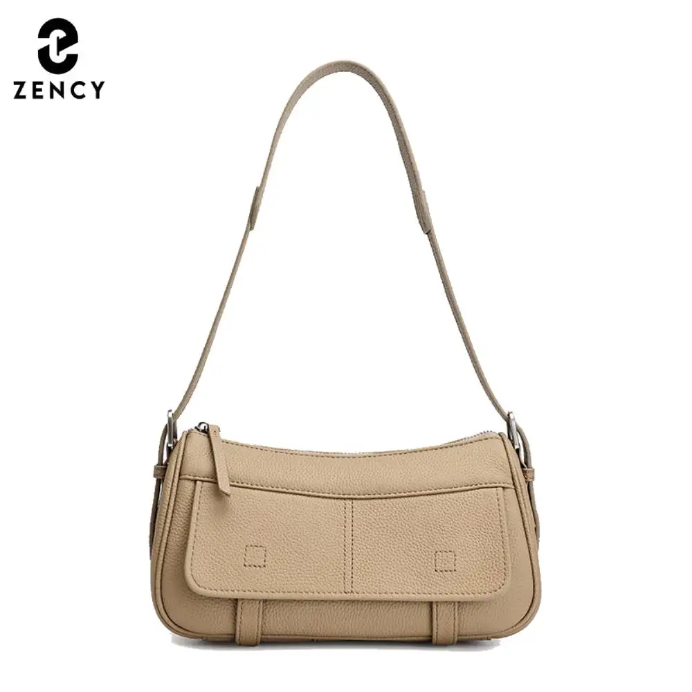 Zency Ladies Genuine Leather Messenger Bag Casual Versatile Commuting Single Shoulder Crossbody Armpit Leather FlapBag