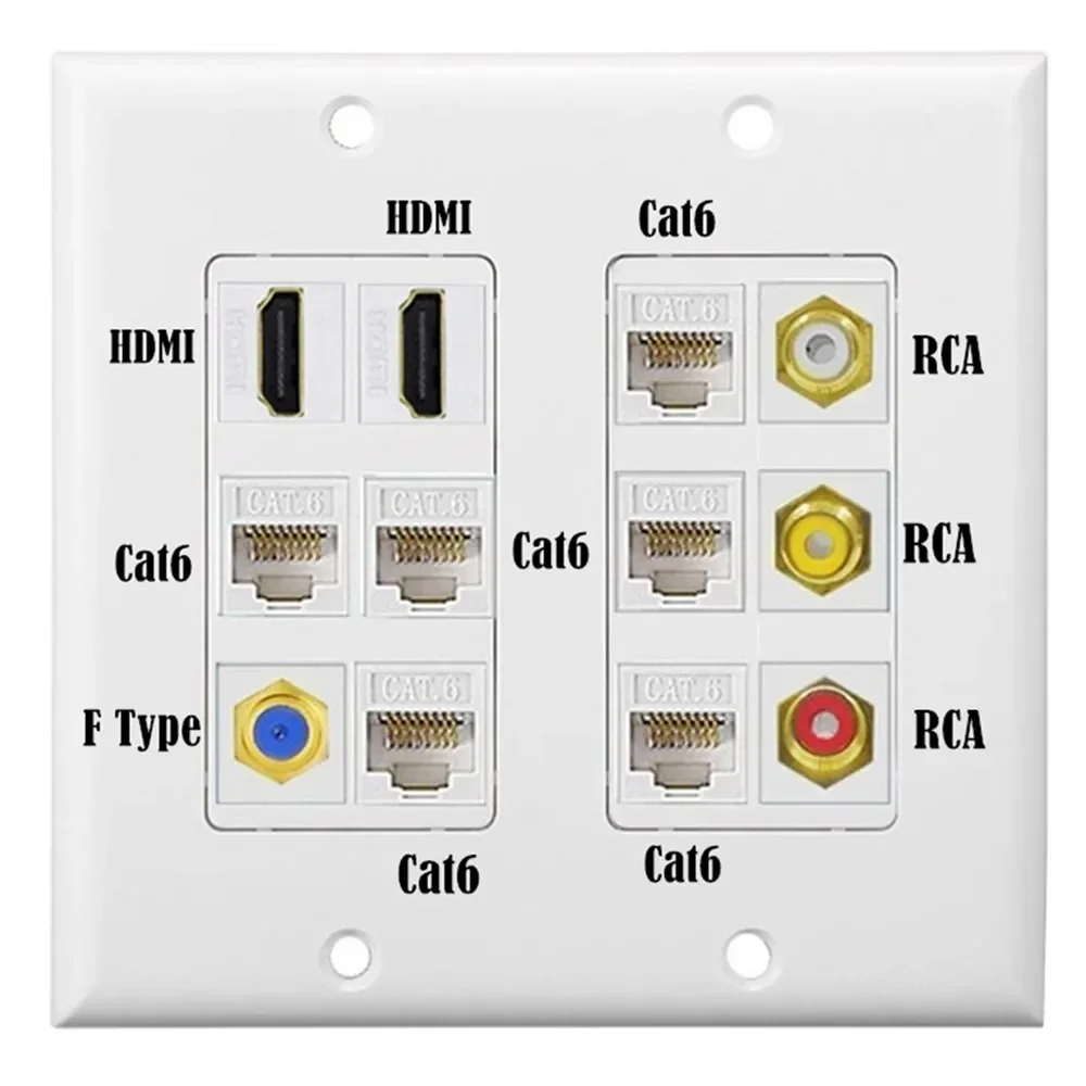 Placa de pared 3RCA Keystone 2HDMI Keystone 6Cat 6 Keystone Cable coaxial TV F tipo placa de pared placa frontal combinada hembra-hembra