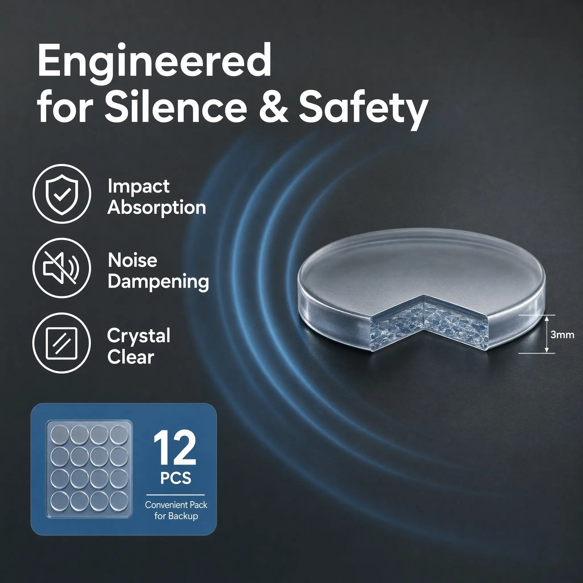 12Pcs Clear Glass Table Bumpers Suction Mount PP Bumper Pads Anti-Slip Countertop Stabilizer Damper Pad Table Spacers