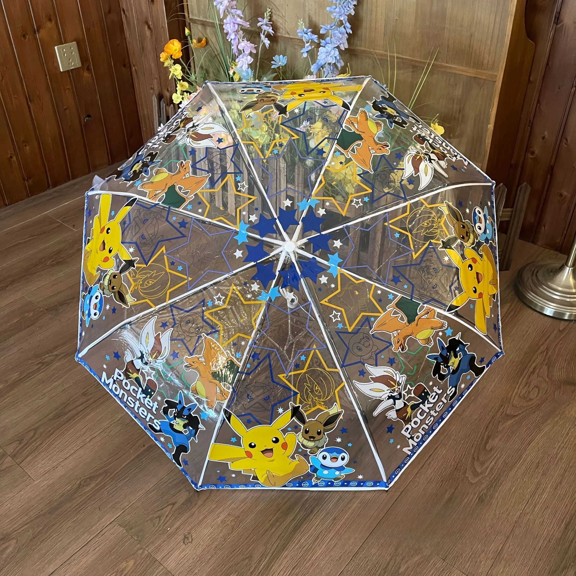 Paraguas transparente Pikachu adecuado para estudiantes paraguas plegable creativo engrosado paraguas completamente automático regalo para niños