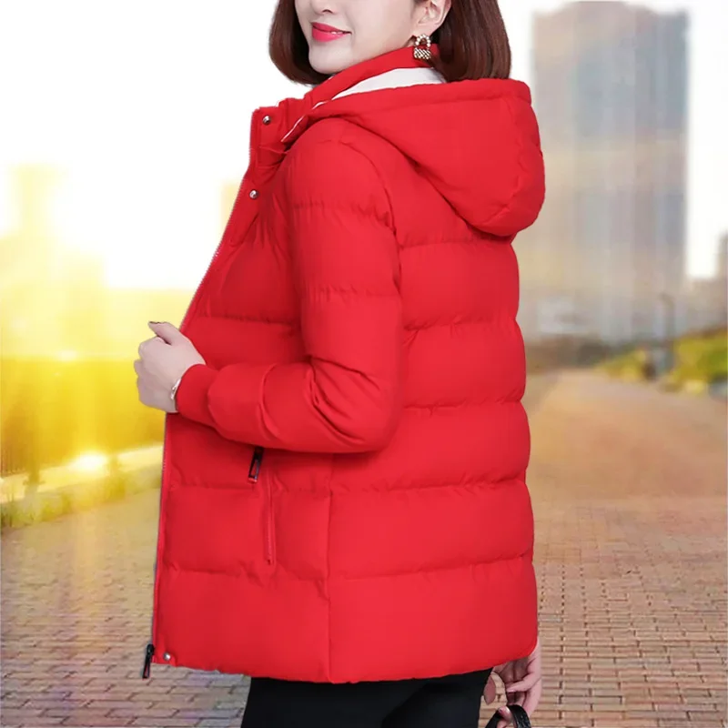 取り外し可能なフード付きパーカー防風ジャケット女性の冬のスタンドカラーパッチワークジャケット豪華で厚く暖かい女性服