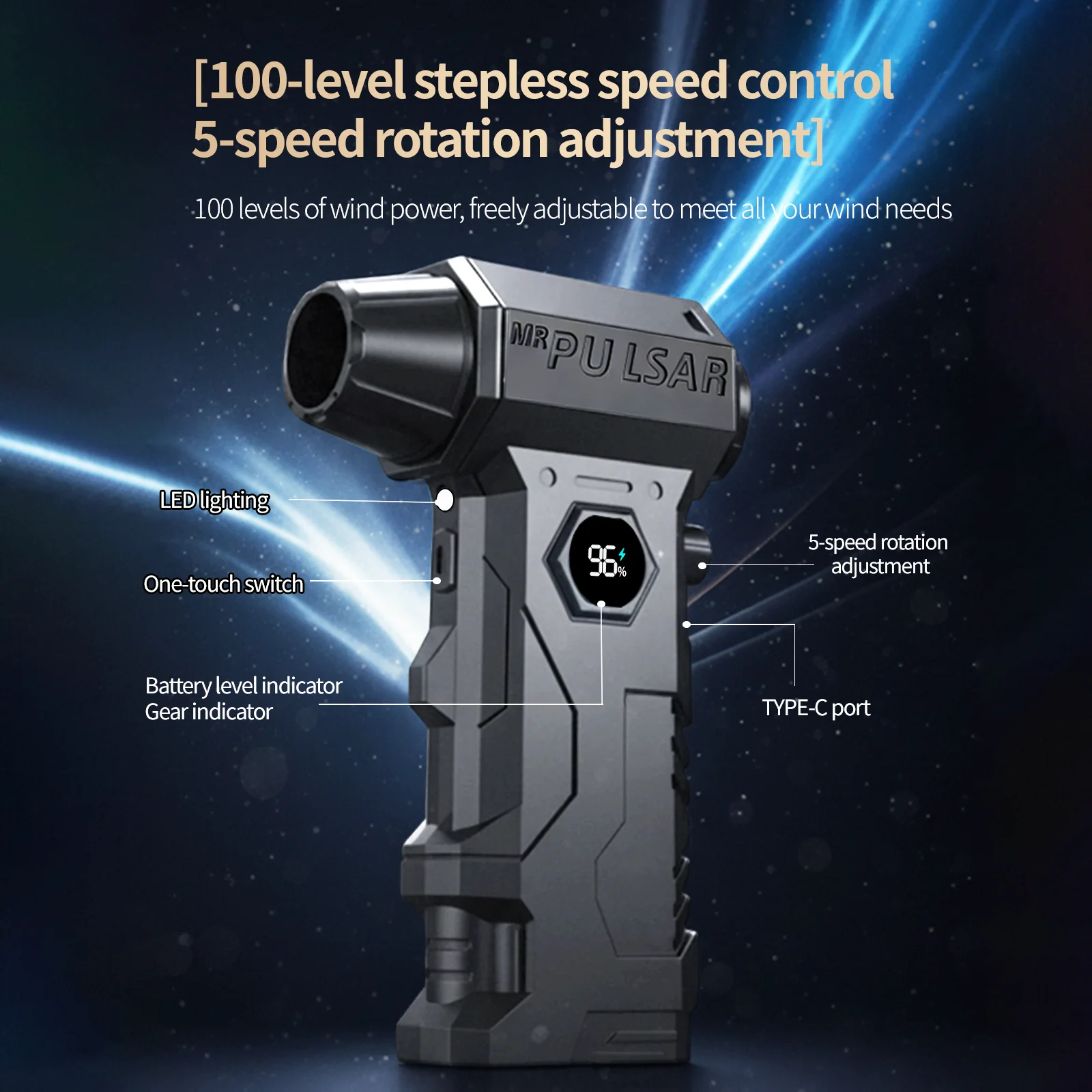 

Мощный бесщеточный турбовентилятор X7 Violent Blower 130000 об/мин с 4 ветровыми насадками для очистки клавиатуры ПК