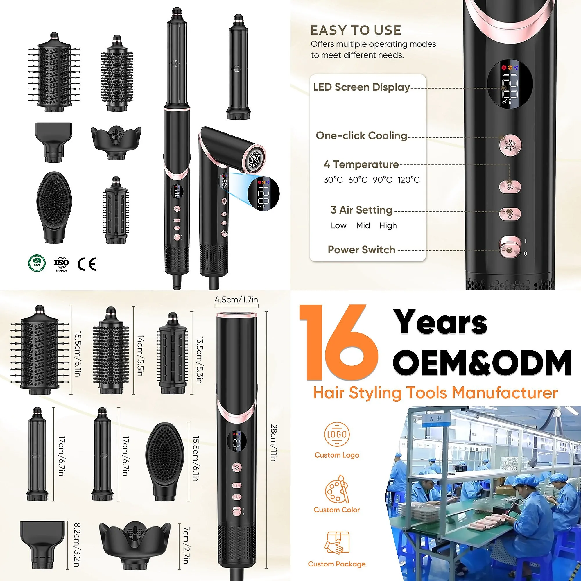 8 in 1 Hair Dryer Professional Multi Styler Auto Hot Air Brush Blow Dryer Volumizer Set
