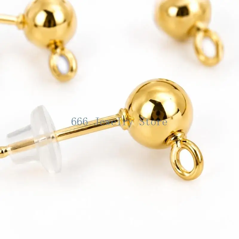 F2TD 120Pcs/set Jewelry-Making Earring Posts with Ball Fronts, Closed Attachment Rings, and Plastic Backs for Custom Earring