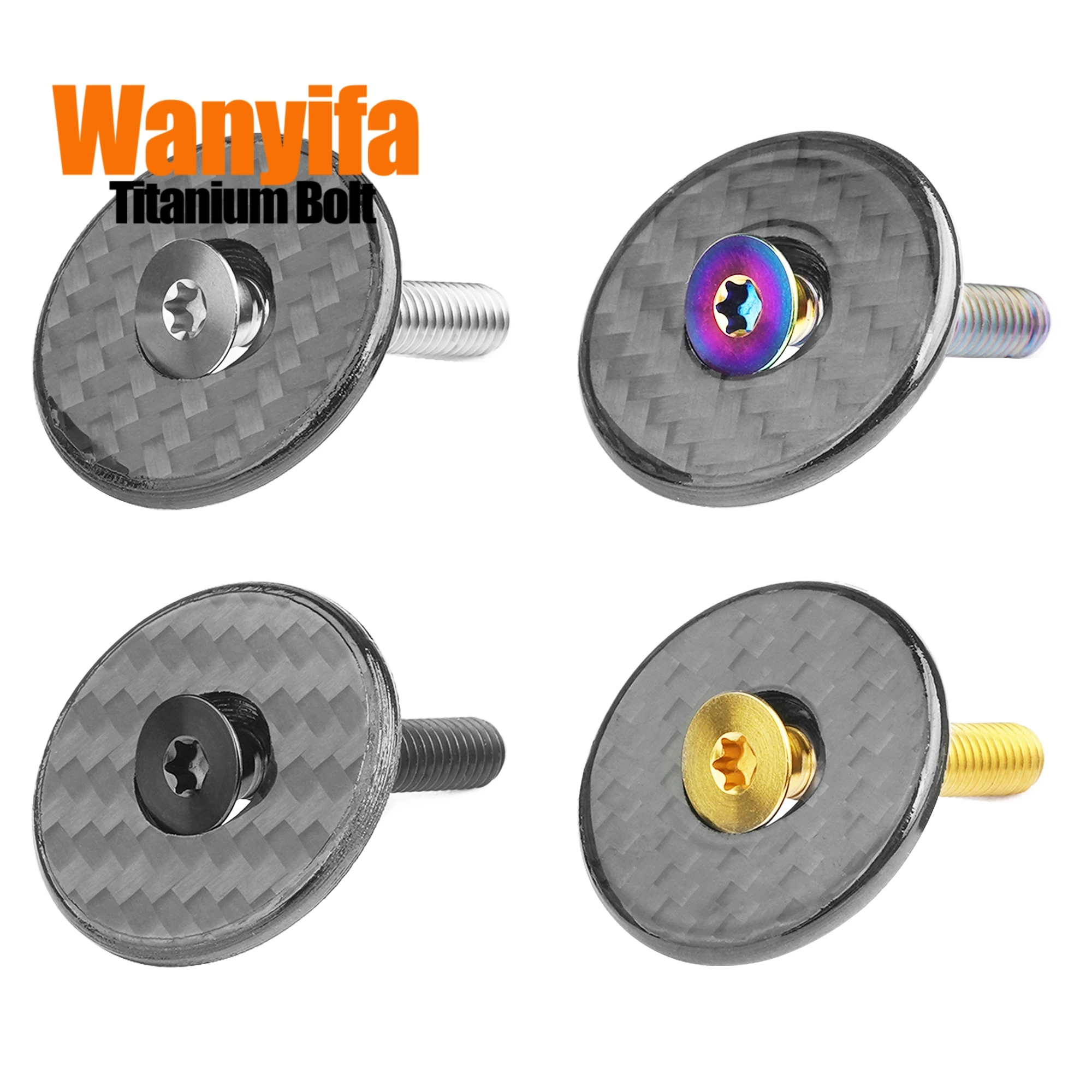 Wanyifa Bicycle Headset Top Cap+Titanium Bolts Kits 3k Carbon Fiber Bicycle Stem Cover for Bike Accessories