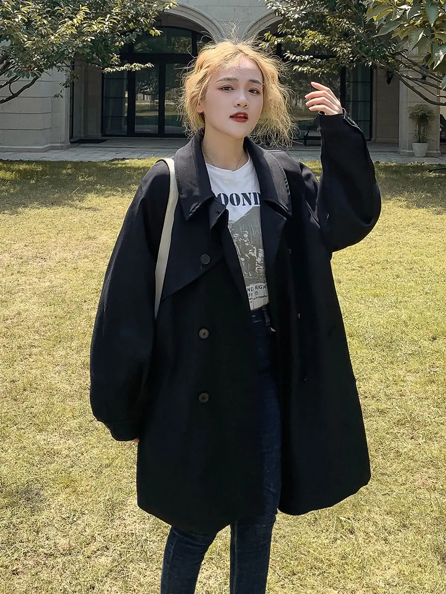 Windbreaker Coat Lapel Button Women'S 2024 Spring New Korean Version Khaki Loose Casual Versatile Women'S Windbreaker Coat