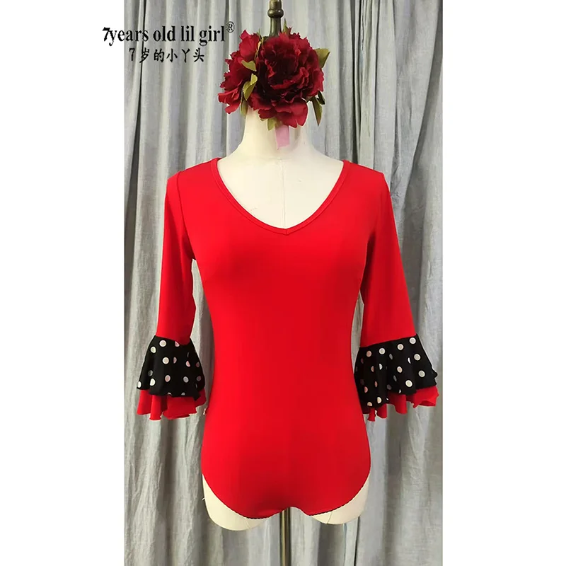 Spanish Dance Dress Flamenco Practice Bodysuit Short Sleeve Body Womens JumpsuitAW33