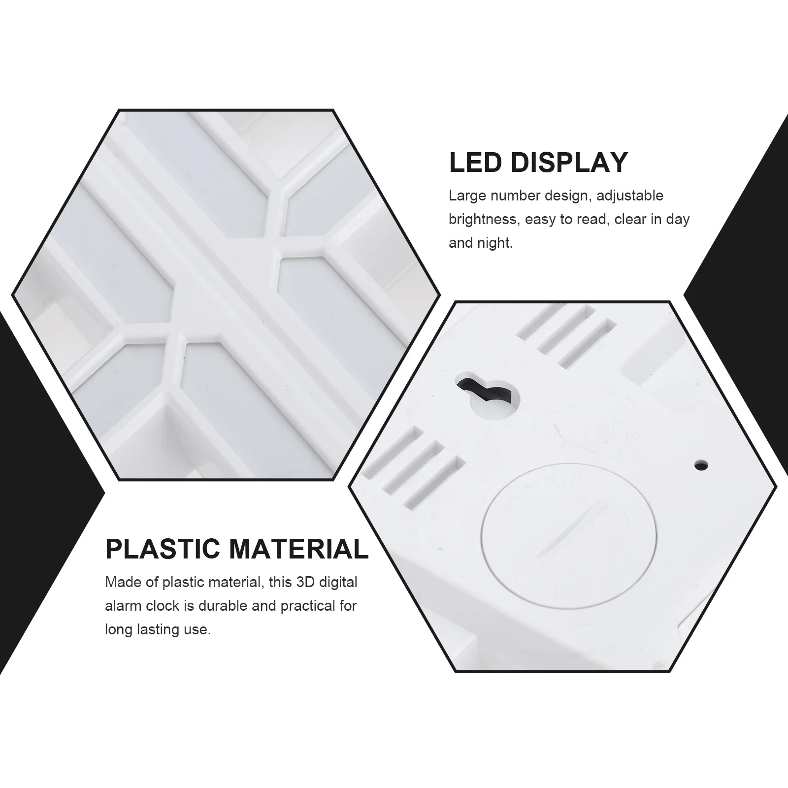 

3D Led Digital Clock White Large Display Alarm Function Usb Powered Brightness Adjustment For Home Office Wall Desk Decor