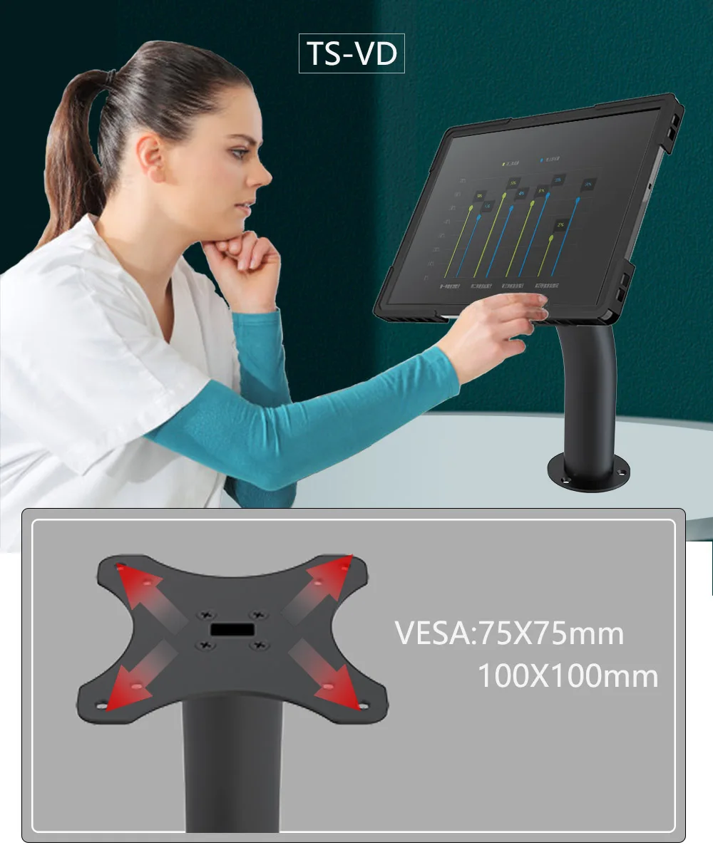 Imagem -05 - Universal Apple Ipad Stand com Vesa Buracos Desktop Tablet Vesa Suporte na Mesa Opcional 713 Tablet Enclosure