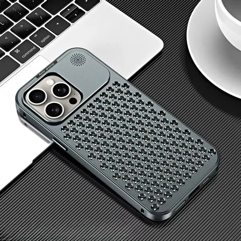 

Built-in Aroma Tablets Aromatherapy Metal Cooling Phone Case for iPhone 16 15 Plus 14 13 12 Pro Max Aluminum Hollow Cover