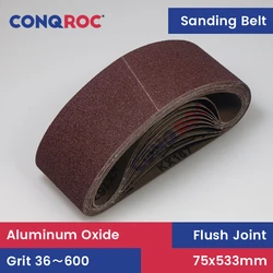 10 Pieces 75x533mm Sanding Belts Aluminum Oxide 3