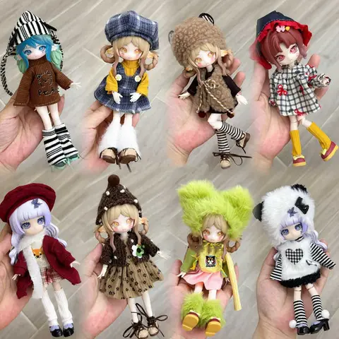 For 11-17cm OB11 Doll Clothes Outfit Suit Set for 8/12bjd Doll Autumn/Winter Dress Skirt Overalls Set Doll Dress Up Accessories