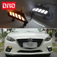 Car LED DRL 12V Daylights For Mazda 3 2014 2015 2016 Yellow Turn Signal Daytime Running Headlamps Auto Driving Lamp Foglamps