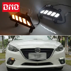 Car LED DRL 12V Daylights For Mazda 3 2014 2015 2016 Yellow Turn Signal Daytime Running Headlamps Auto Driving Lamp Foglamps