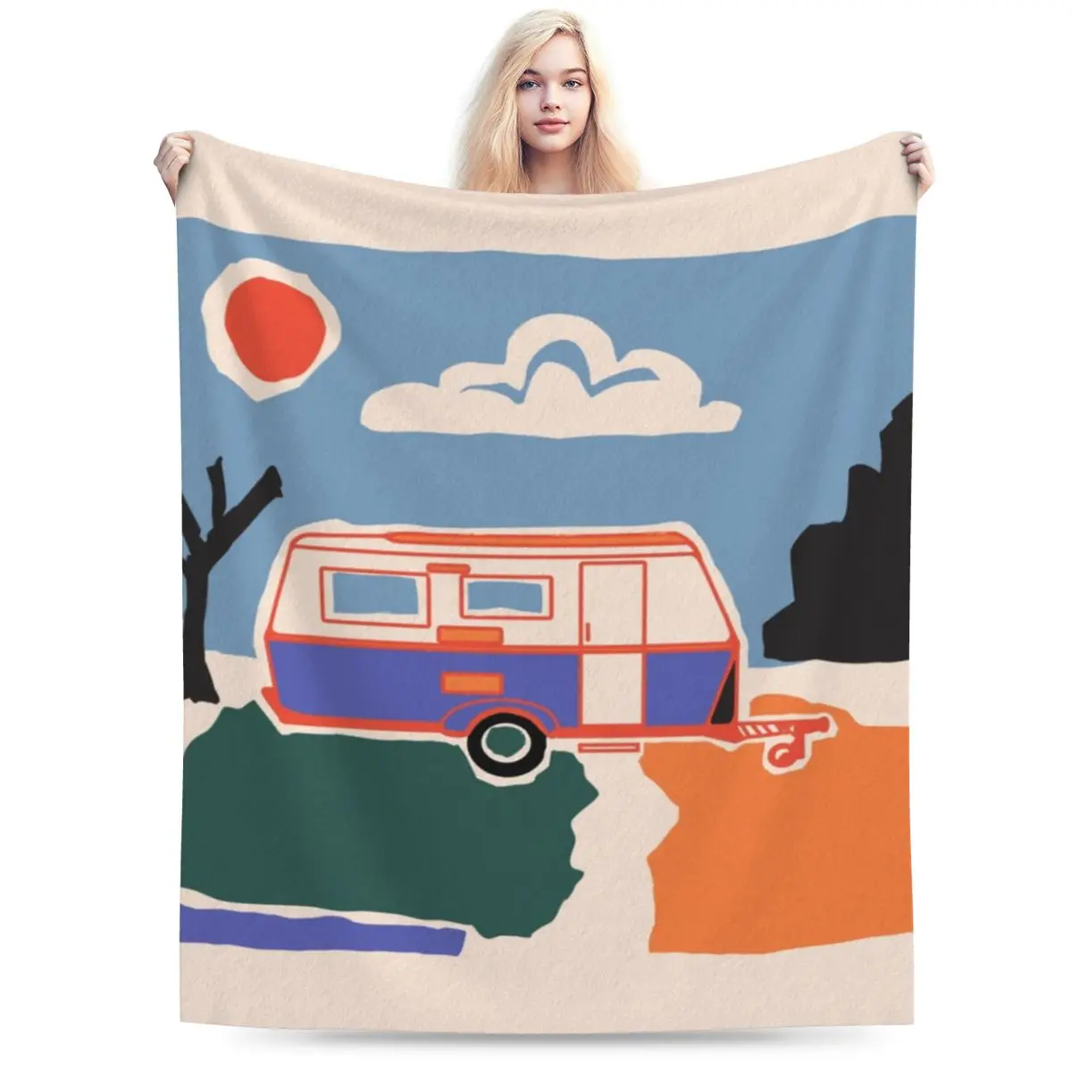 Retro Vintage Eriba Caravan Blankets Soft Warm Flannel Throw Blanket Bedspread for Bed Living room Picnic Travel Home Couch