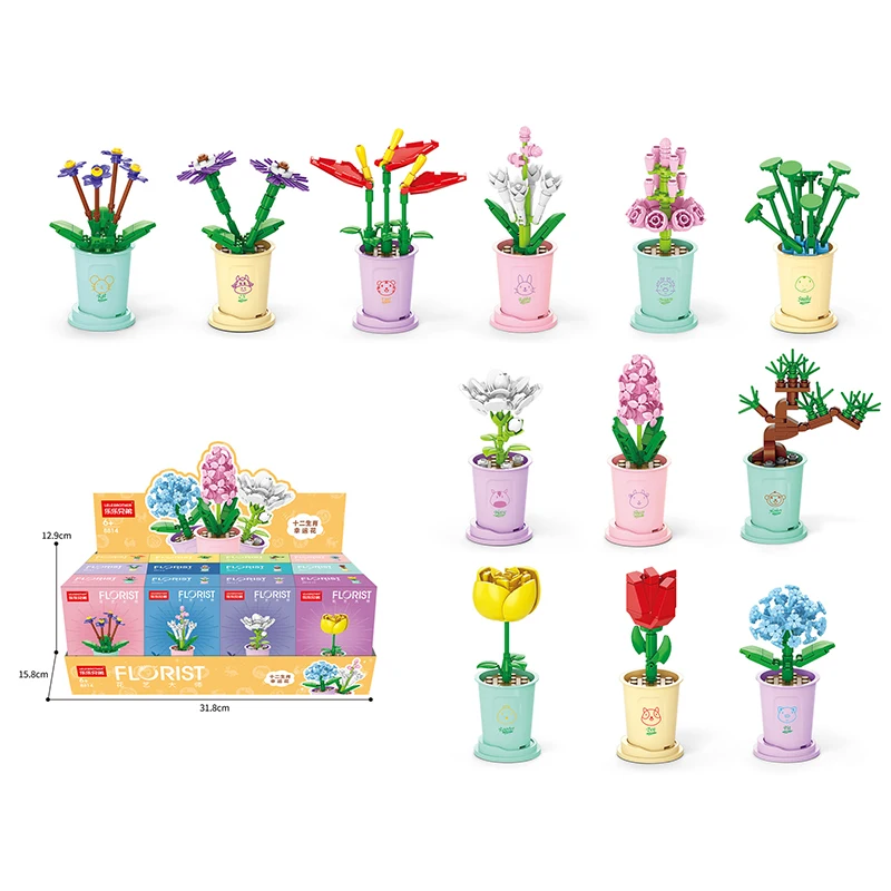 Insect Bloem Bouwstenen Set Bee Vlinder Plant Ingemaakte Model Bricks Set met Stofkap DIY Speelgoed voor Kinderen Kerstcadeaus