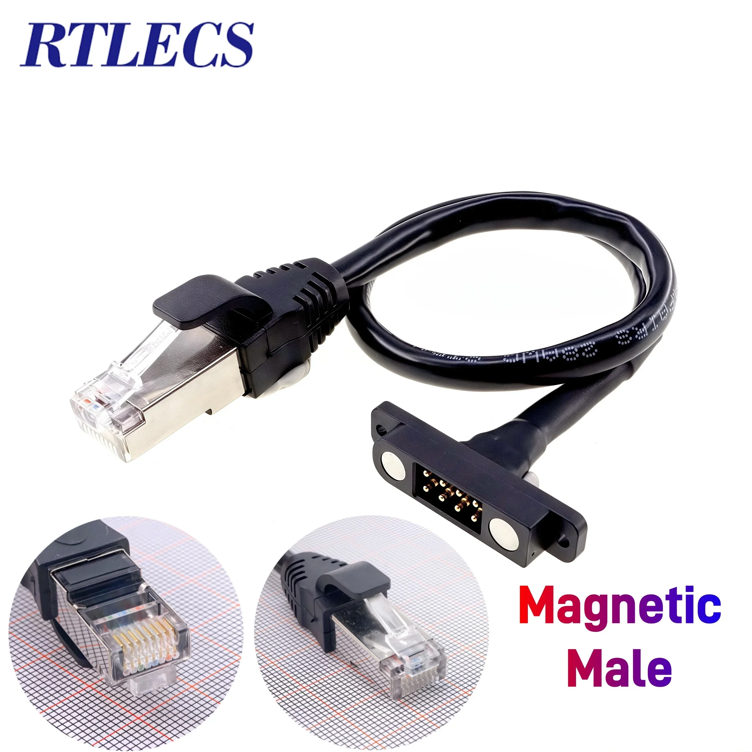 RJ45 Cat5 Wires to Magnetic Connector 8P Shielded Dual Row Pogo Pin Connector Male Female Pitch 2.54 MM Twisted-pair