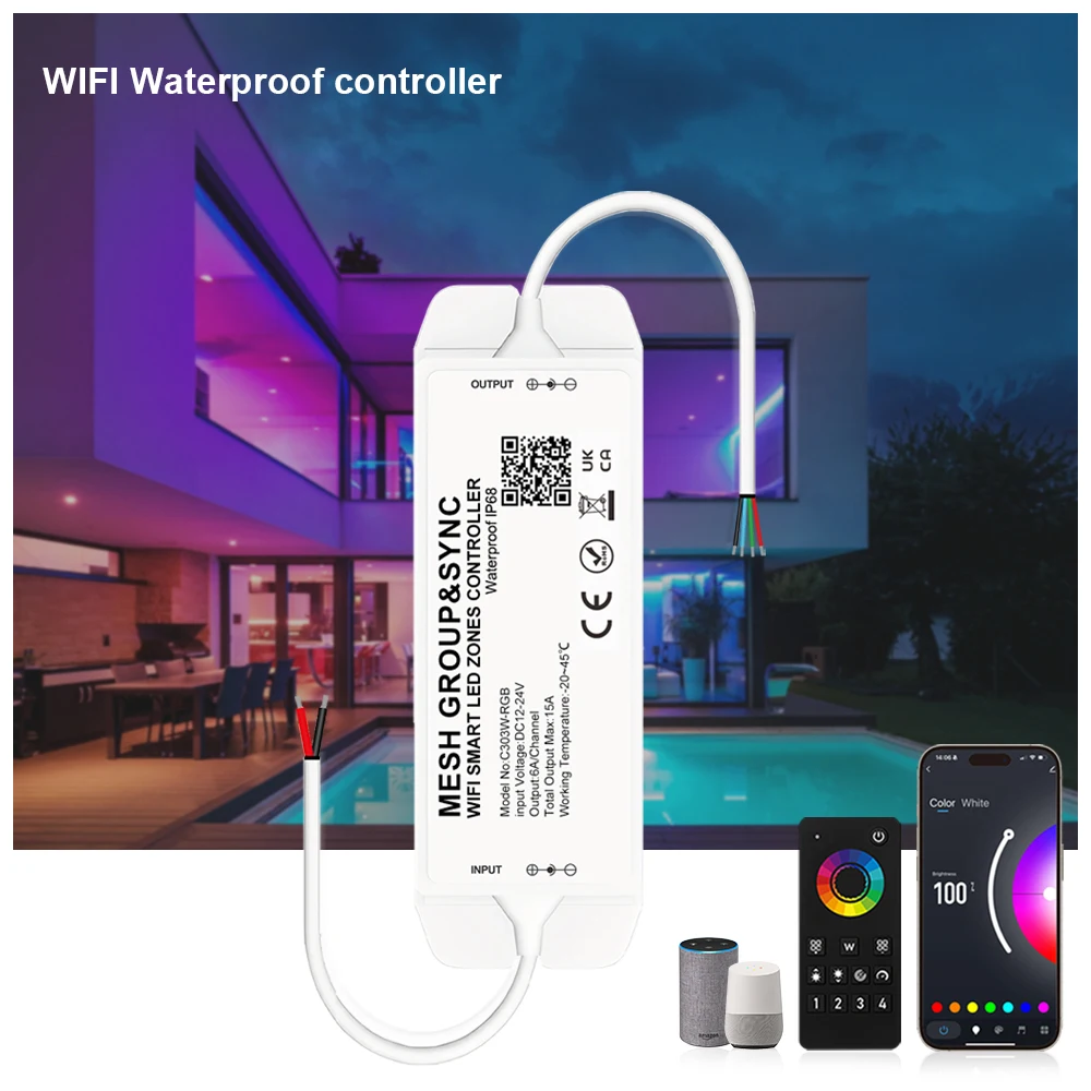 C300A Aipin IP68 Waterproof 2.4G 4 Zone MESH Remote Control 1-5Pin Sync Tuya Smart Swimming Pool Project Controller