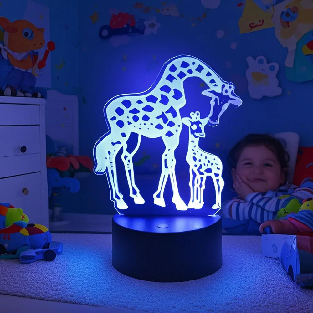 

Room Decoration Led Night Light With Giraffe Silhouette 7 &16 Color Modes Dimming Optical Acrylic Kids Table Lamp
