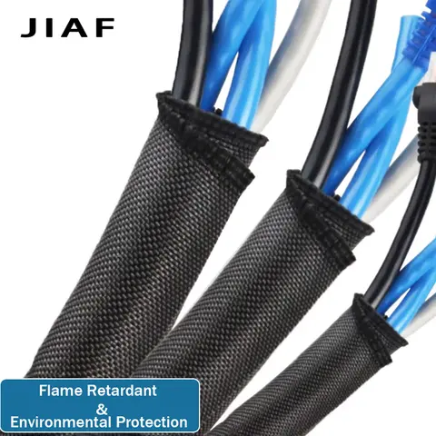 5-50mm Black Braided Cable Management Sleeves Wire Loom Tubing Cord Protector Self-Wrapping Automotive Harness PET Sleeve